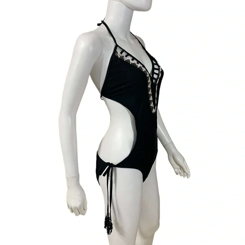 River Island Black Halter Swimsuit Size UK 16
